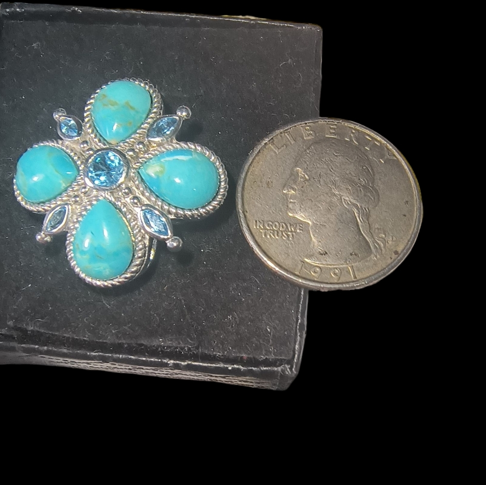 Turquoise And Blue Topaz 4-Leaf Clover Ring In Sterling Silver - Picture 5 of 11